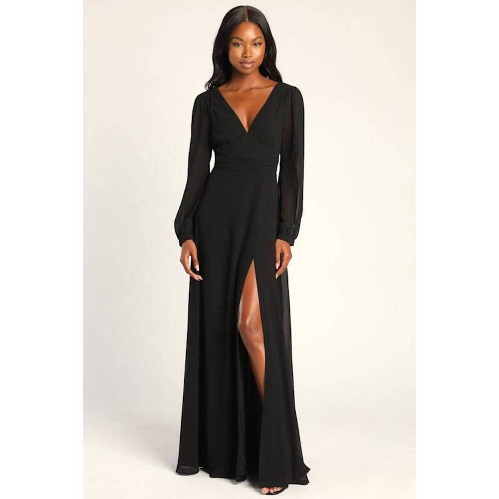 Lulus Love You So Black Long Sleeve Maxi Dress - Size XL